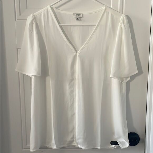 J. Crew Factory White Flutter Sleeve V-neck Blouse Relaxed Fit - Picture 1 of 5